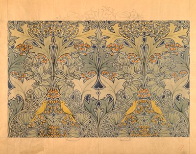 Textildesign mit Vögeln, Beeren und Laub von Charles Francis Annesley Voysey